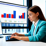 A focused professional woman, an expert in customer insights, wearing a crisp, modest business blazer and a professional blouse, fully clothed, appropriate attire. She is seated at a sleek, minimalist desk in a bright, modern office with large windows, looking intently at a sophisticated data visualization on a large monitor displaying abstract graphs and charts representing customer feedback and trends. Her hands are subtly interacting with a keyboard. The scene conveys deep analysis and understanding. perfect anatomy, correct proportions, natural pose, well-formed hands, proper finger count, natural body proportions, professional photography, sharp focus, high-resolution, vibrant colors, safe for work, appropriate content, fully clothed, professional, modest, family-friendly.