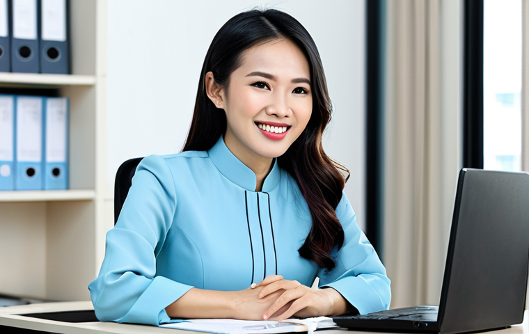 브랜드 메시지의 효과적인 전달 방법 - ** A Vietnamese woman, 25-45, wearing modest, professional office attire (Ao Dai suggested, or a sty...