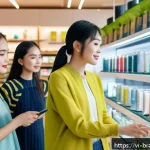 Home 23 브랜드의 비즈니스 목표와 일치하는 전략 - A vibrant modern Vietnamese retail store interior showcasing sustainable fashion products prominentl...